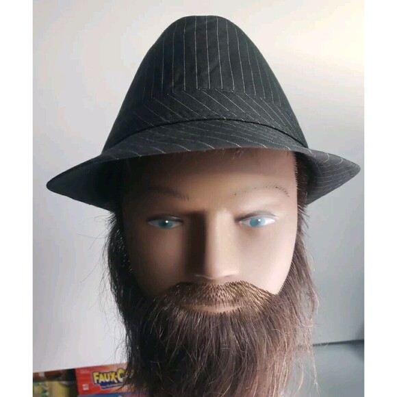 Men's Black Pinstriped Fedora Style Hat -  Size S/M - Picture 4 of 10